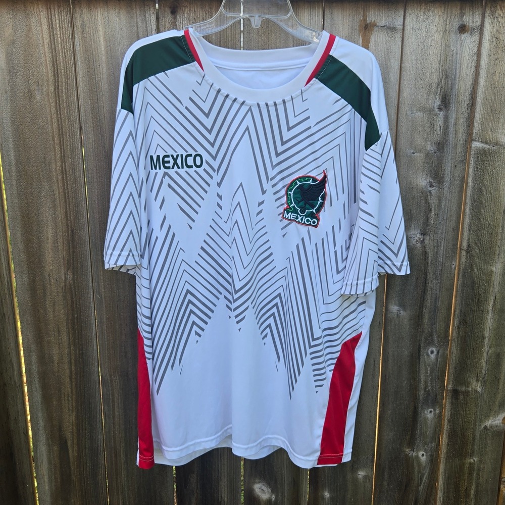 Mexico National Team Soccer Jersey White Green Red Geometric Pattern Mens XL